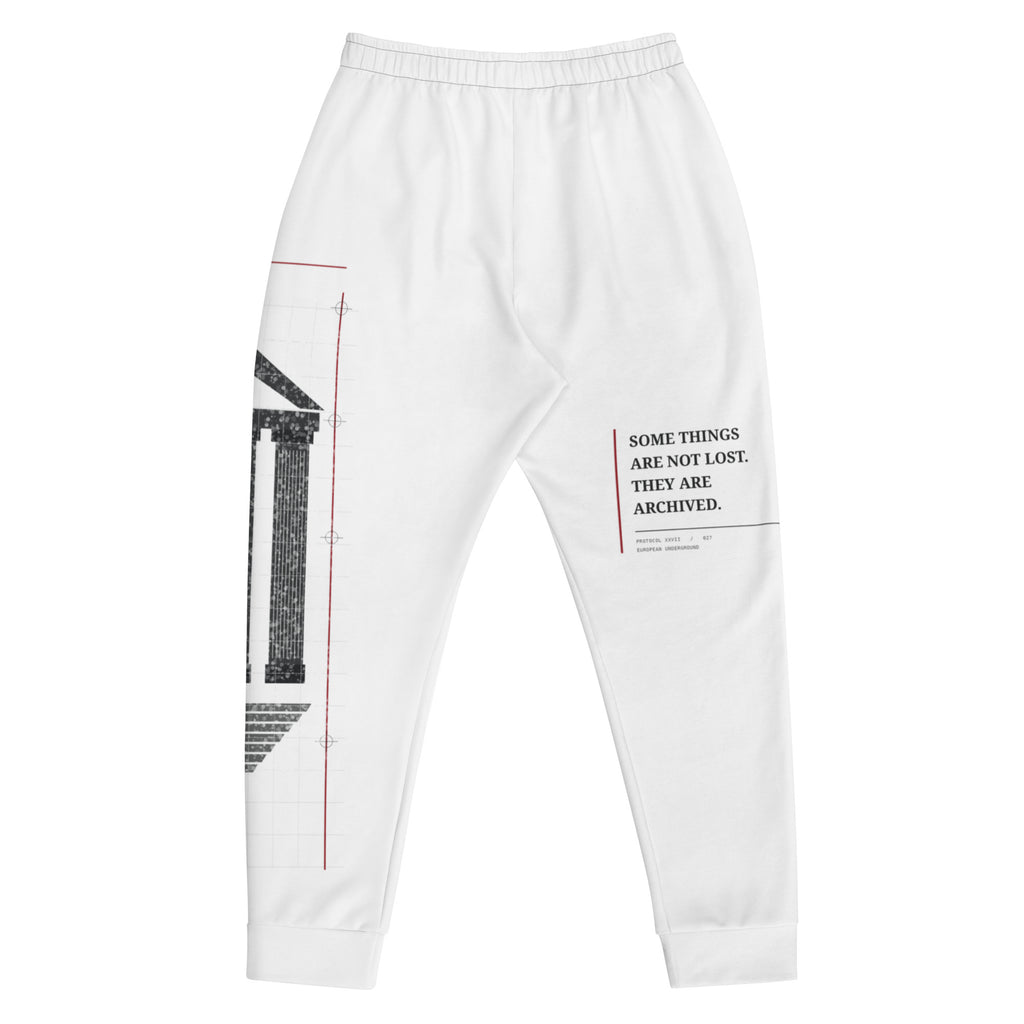 White recycled graphic joggers by PROTOCOL XXVII, back view
