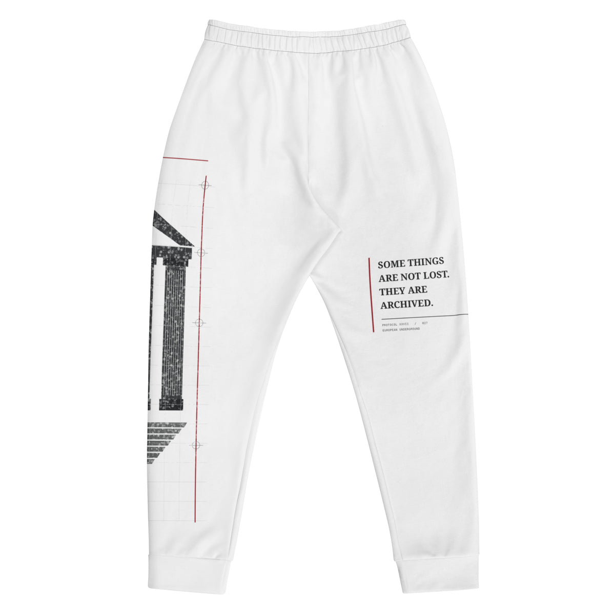 White recycled graphic joggers by PROTOCOL XXVII, back view
