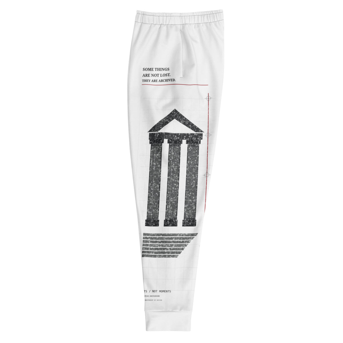 White recycled graphic joggers by PROTOCOL XXVII, left side view