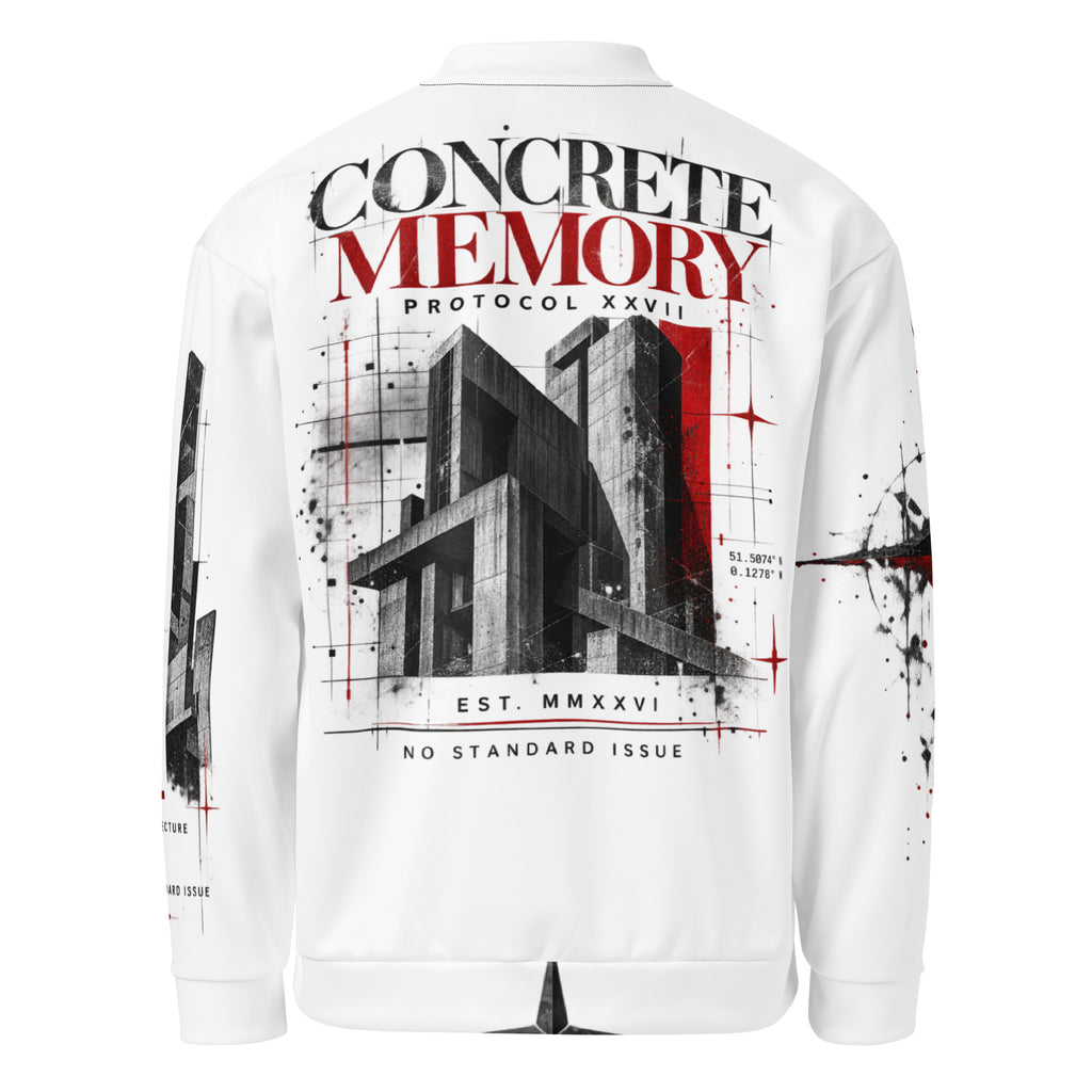 White graphic bomber jacket by PROTOCOL XXVII, back view