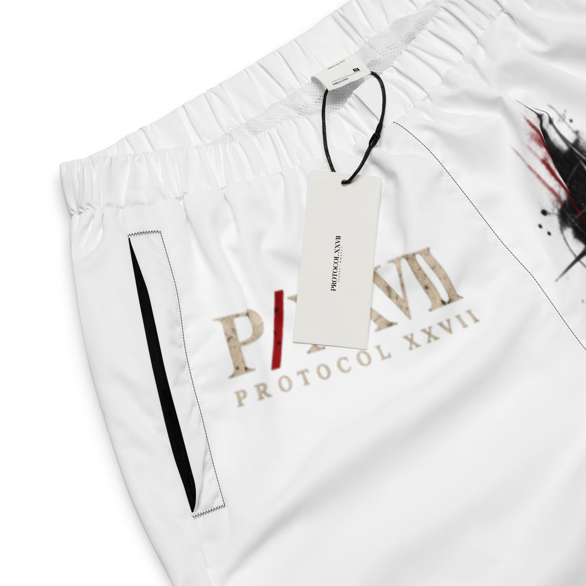 Black technical track pants by PROTOCOL XXVII, fabric and design detail