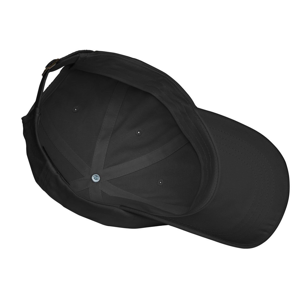 Black embroidered dad hat by PROTOCOL XXVII, fabric and design detail