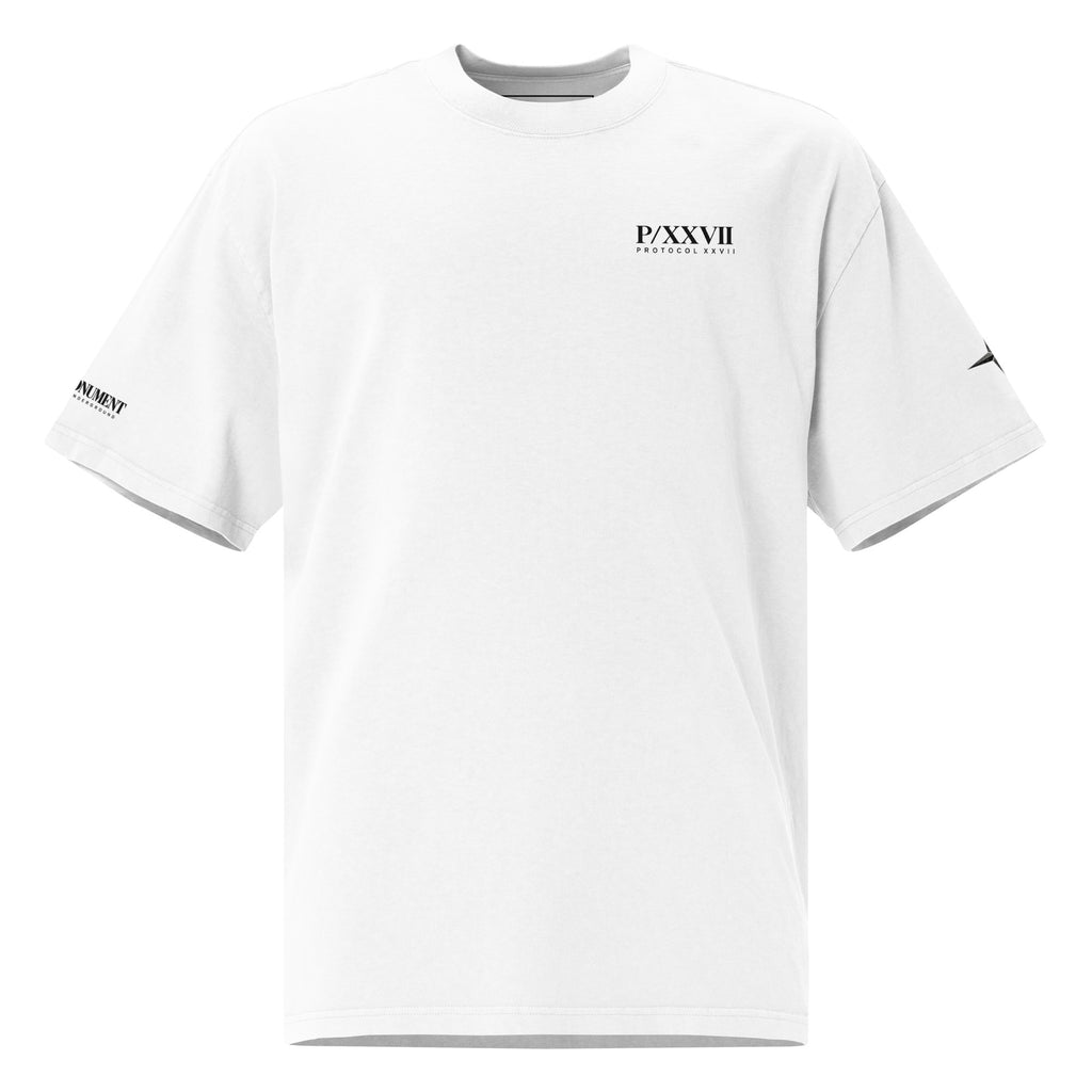 White embroidered oversized T-shirt by PROTOCOL XXVII, front view