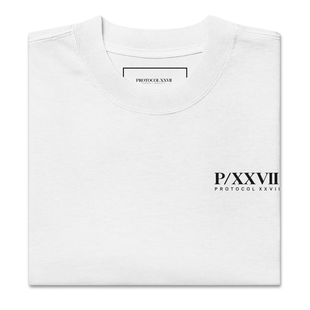 White embroidered oversized T-shirt by PROTOCOL XXVII, front view