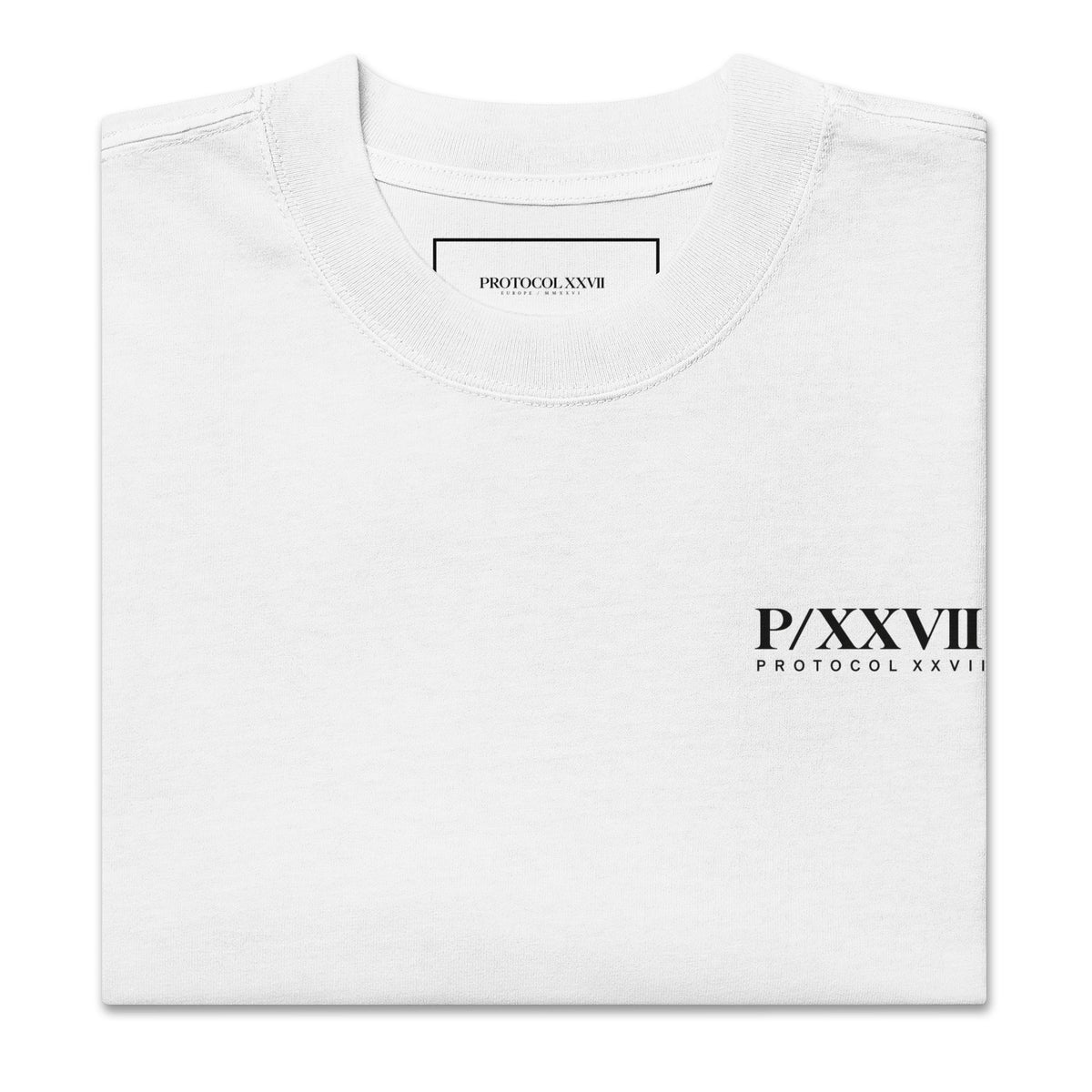 White embroidered oversized T-shirt by PROTOCOL XXVII, front view
