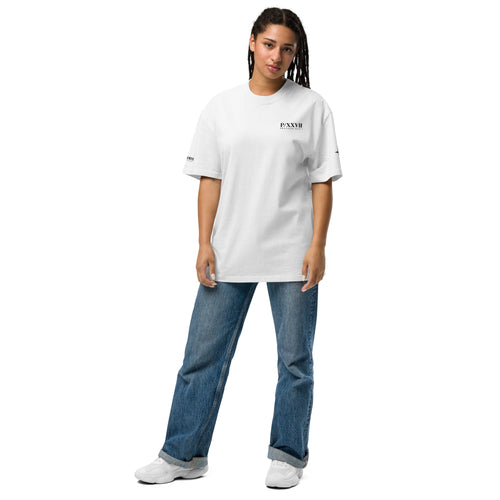 White embroidered oversized T-shirt by PROTOCOL XXVII, front view