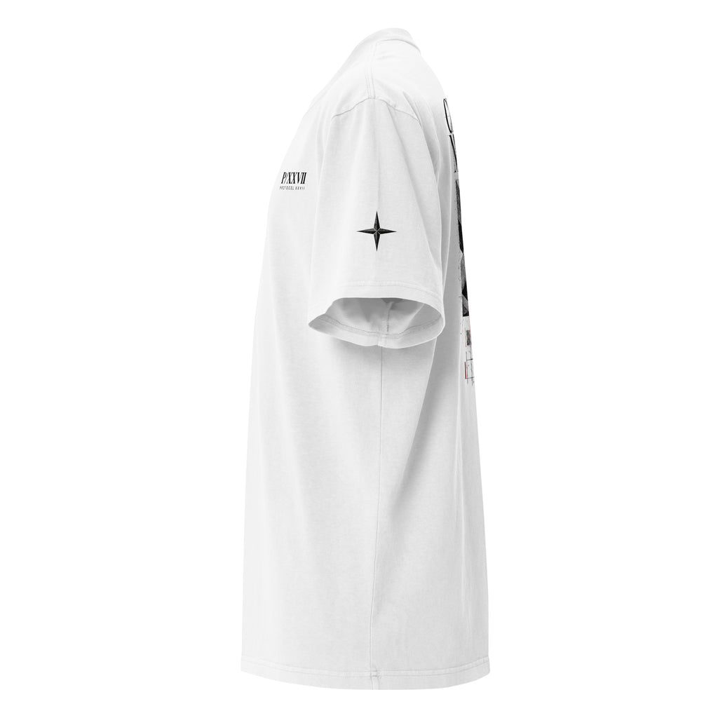 White embroidered oversized T-shirt by PROTOCOL XXVII, left side view
