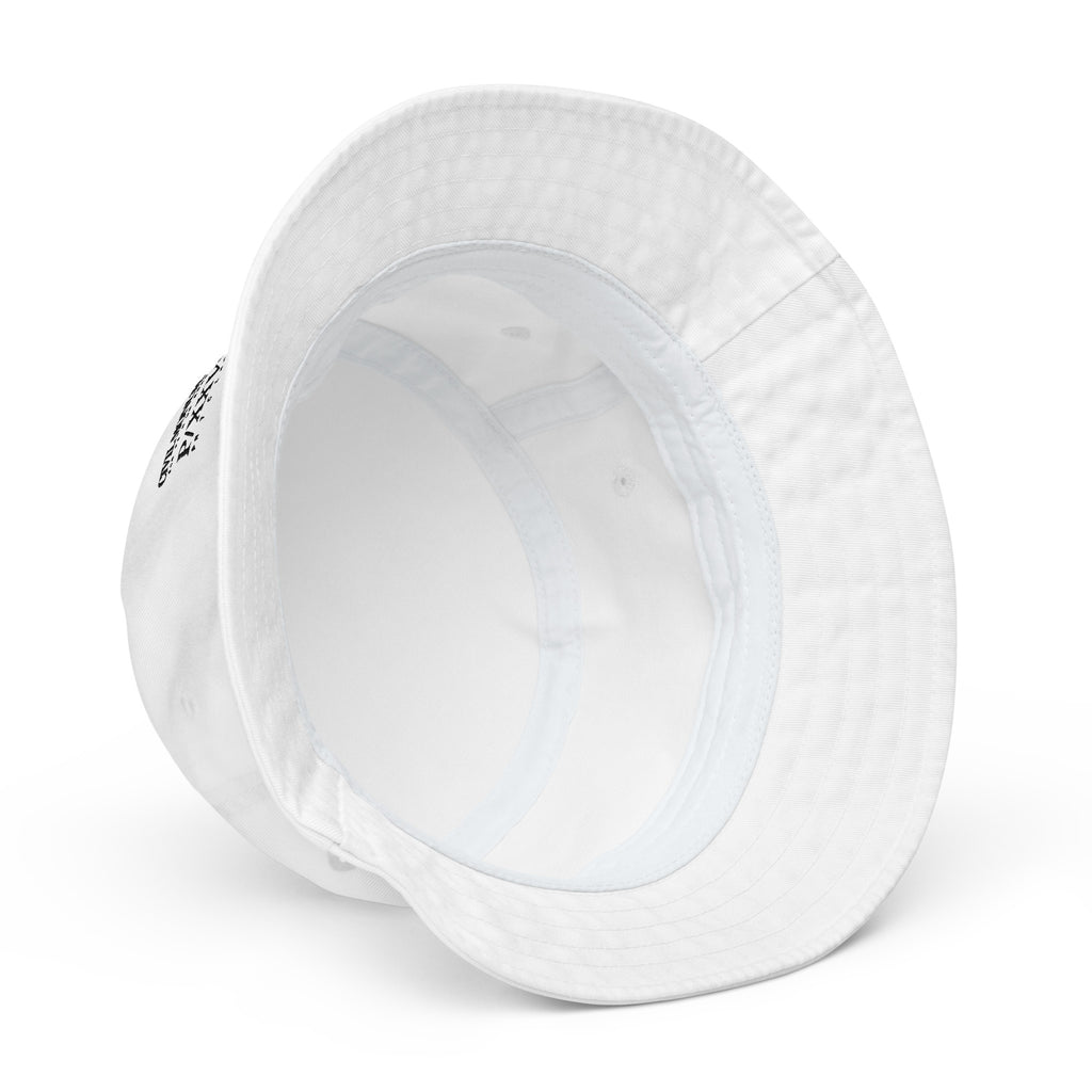 White organic bucket hat by PROTOCOL XXVII, fabric and design detail