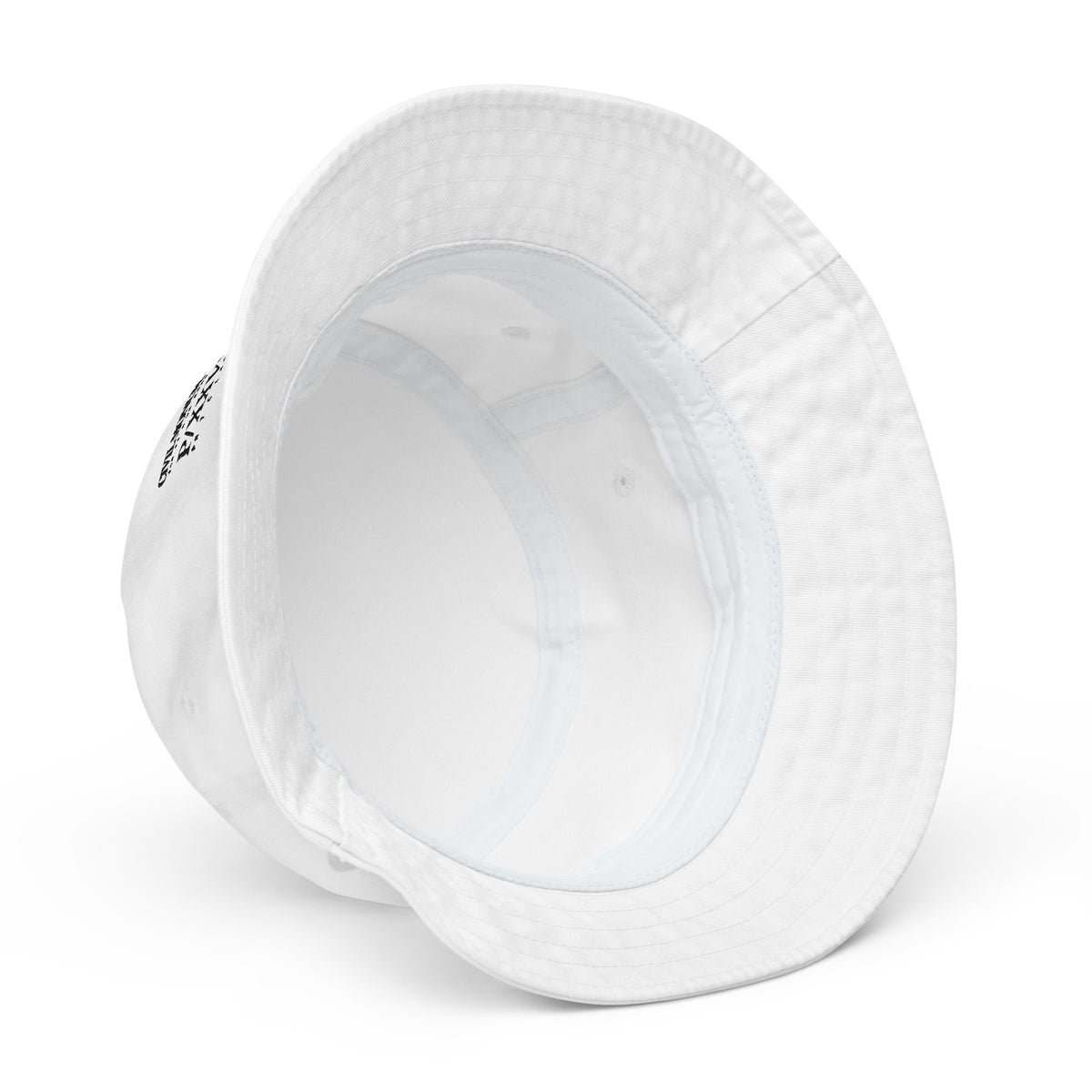 White organic bucket hat by PROTOCOL XXVII, fabric and design detail