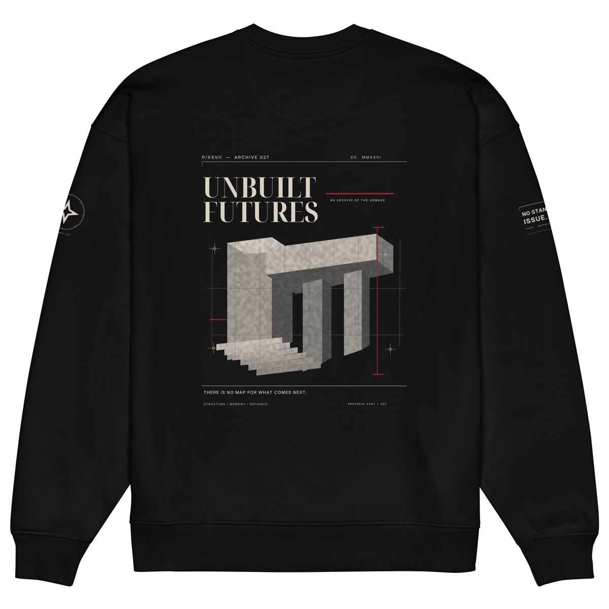 Black oversized crewneck by PROTOCOL XXVII, back view