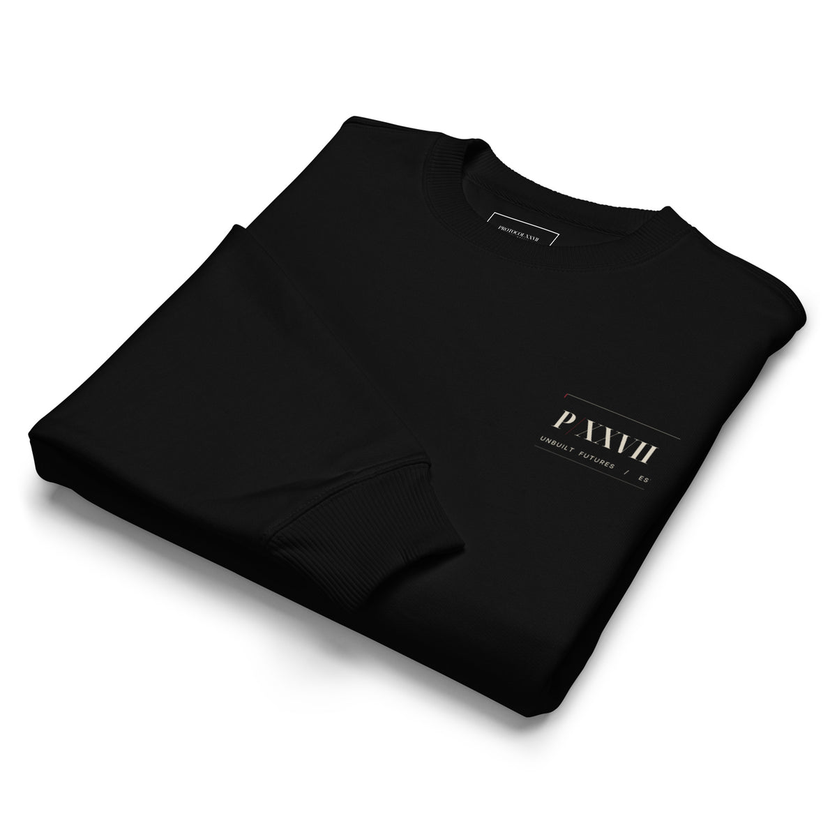 Black oversized crewneck by PROTOCOL XXVII, front view