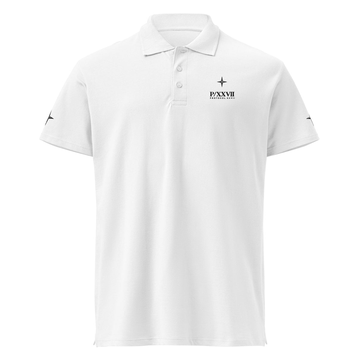 White piqué polo shirt by PROTOCOL XXVII, front view