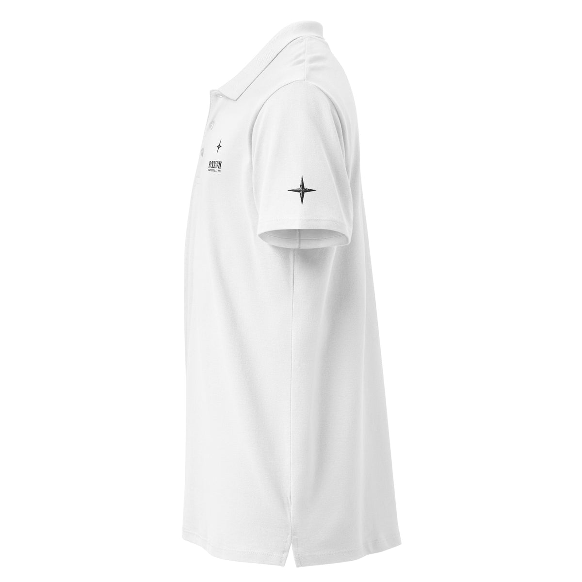 White piqué polo shirt by PROTOCOL XXVII, left side view